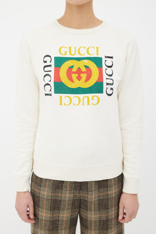 Gucci Cream Distressed Logo Sweatshirt