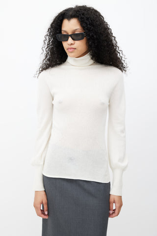 Gucci Cream Cashmere Side Ruched Turtleneck Sweater