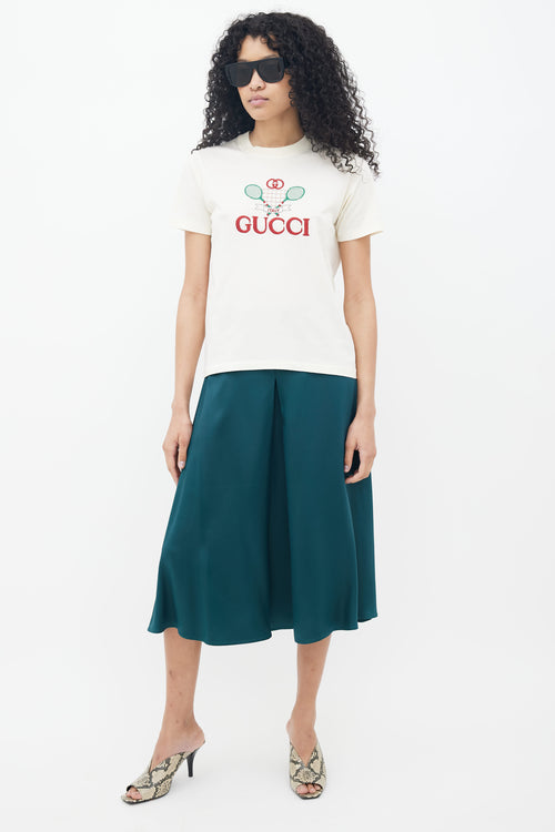 Gucci Cream GG Tennis Embroidery T-Shirt