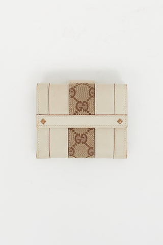 Gucci Cream Leather & Brown GG Monogram Double Sided Flap Wallet