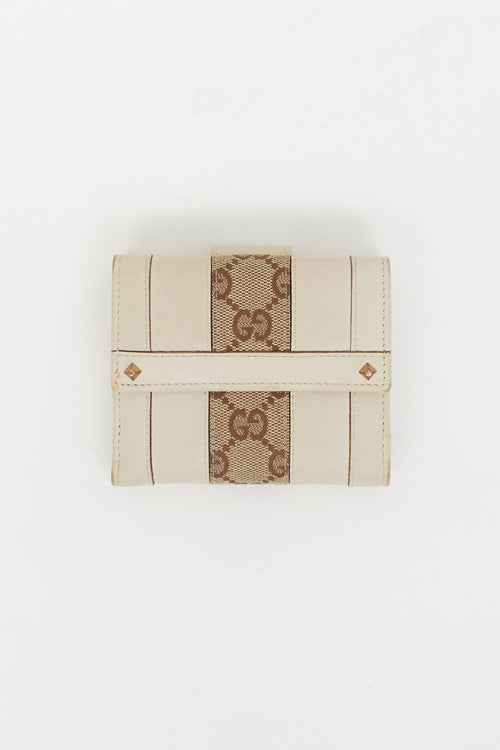 Gucci Cream Leather & Brown GG Monogram Double Sided Flap Wallet