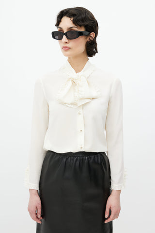 Gucci Cream Silk Bow Shirt