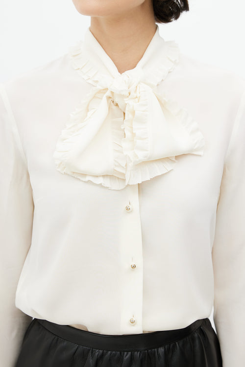 Gucci Cream Silk Bow Shirt