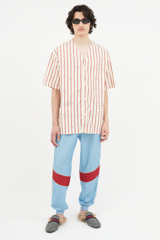 Gucci Cream & Red Stripe V-Neck Shirt