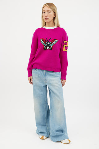 Gucci Purple Knit Butterfly & Flower Sweater