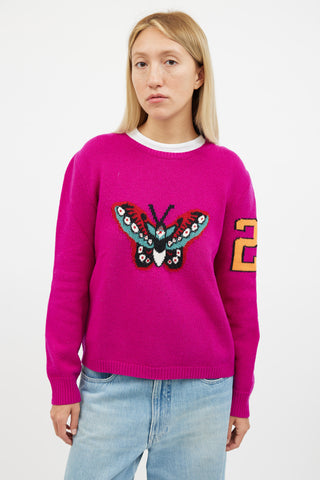 Gucci Purple Knit Butterfly & Flower Sweater