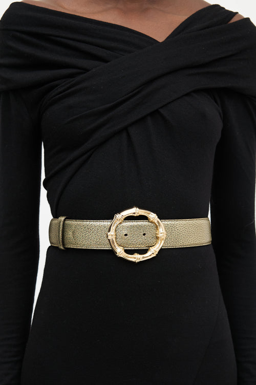 Gucci Gold Crackle Leather Bamboo Buckle Belt