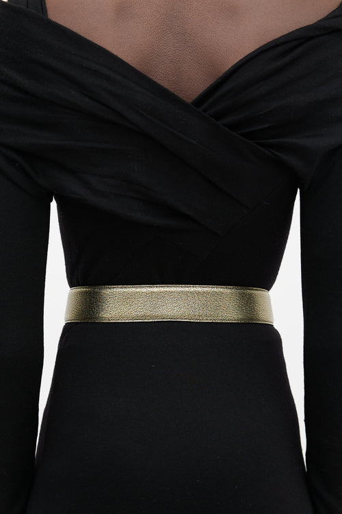 Gucci Gold Crackle Leather Bamboo Buckle Belt