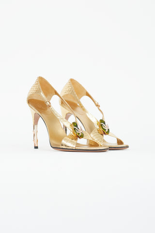 Gucci Gold Textured Embellished Heel