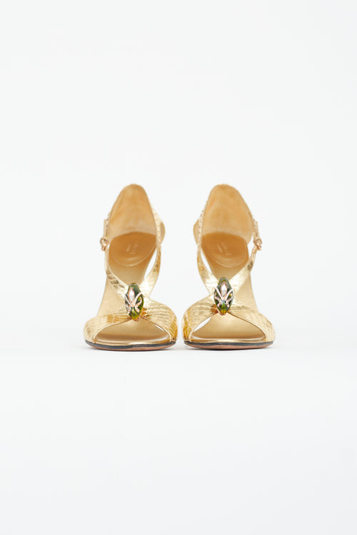 Gucci Gold Textured Embellished Heel