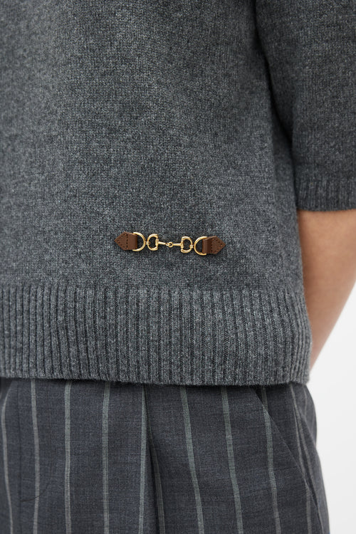 Gucci Grey & Gold Embellished Short Sleeve Sweater