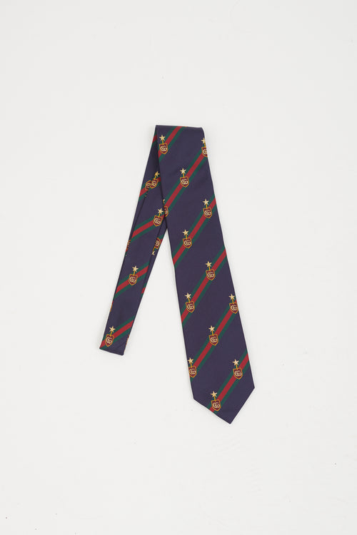 Gucci Navy Silk Web Stripe Tie