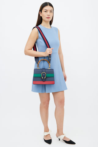Gucci Navy, Green & Red Leather Stripe Dionysus Bamboo Handle Bag