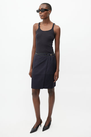 Gucci Navy Pinstripe Belted Wrap Skirt