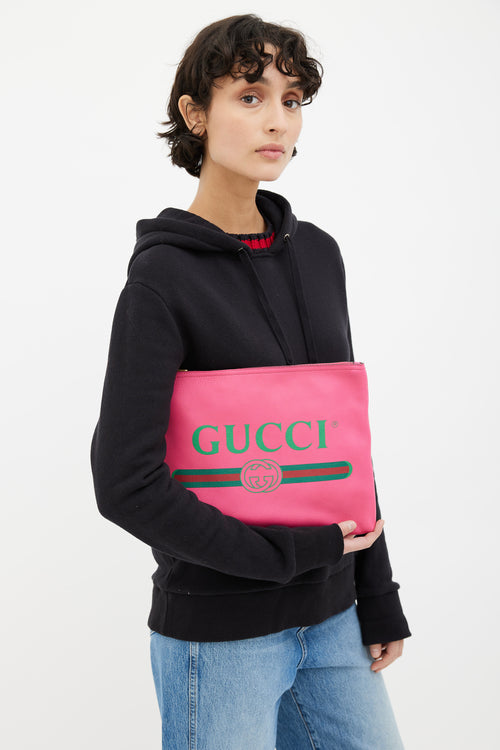 Gucci Pink & Green Leather Logo Zip Pouch