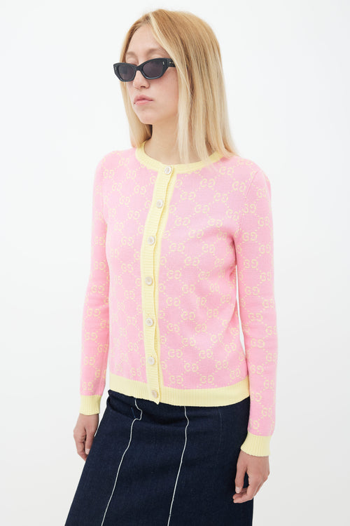 Gucci Pink & Yellow Monogram Knit Cardigan