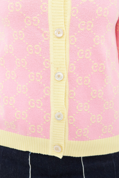 Gucci Pink & Yellow Monogram Knit Cardigan