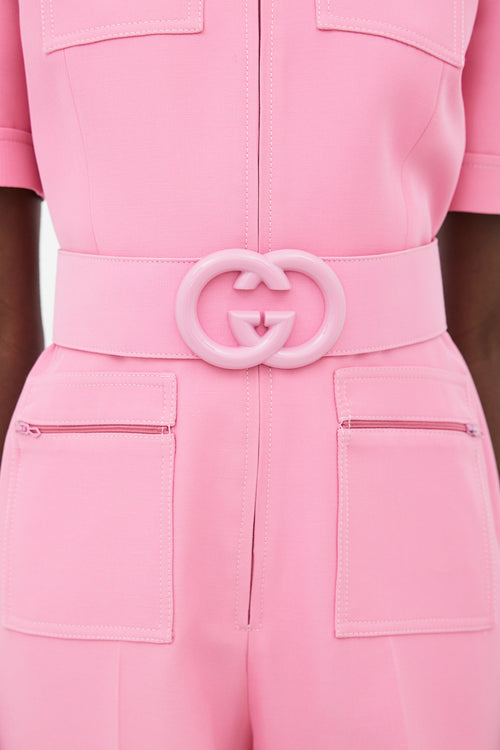 Gucci Pink Wool Silk Blend Belted  Romper