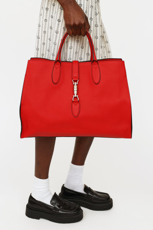 Gucci Red Leather Large Jackie Tote Bag