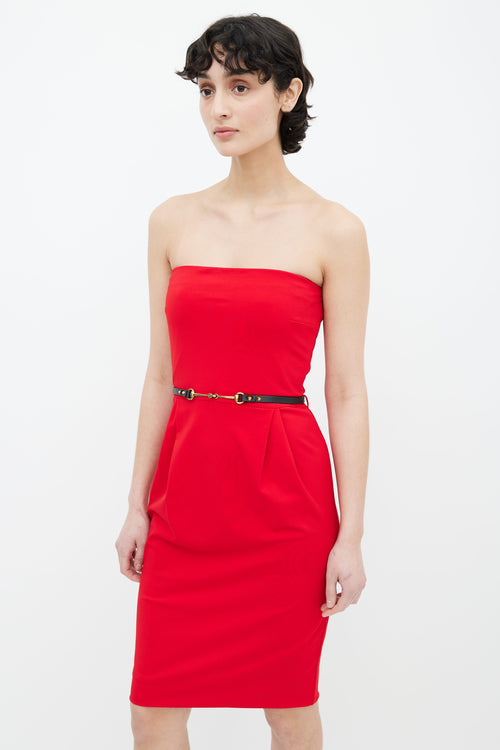Gucci Red Strapless Belted Short Dress