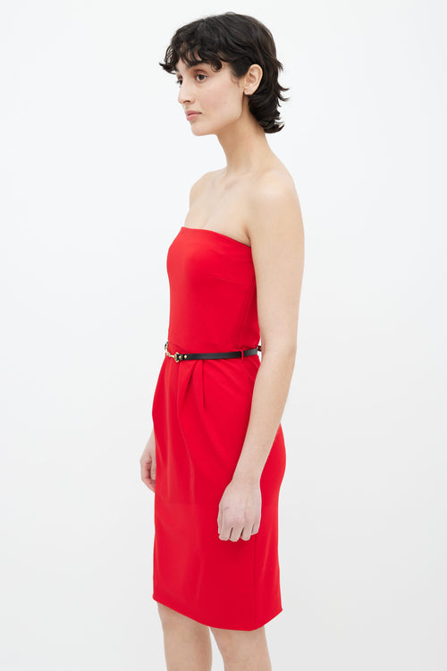 Gucci Red Strapless Belted Short Dress
