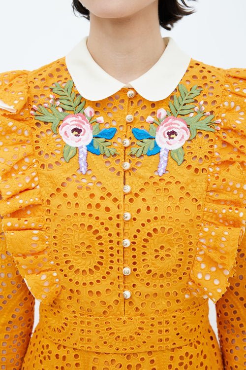 Gucci Resort 2017 Orange Eyelet Lace San Gallo Embroidered Dress