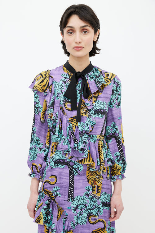Gucci Resort 2017 Purple & Multi Print Ruffle Dress