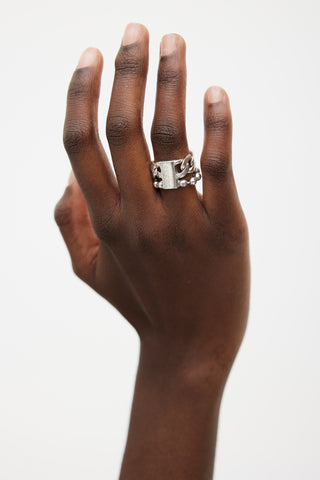 Gucci Sterling Silver Chain Logo Ring