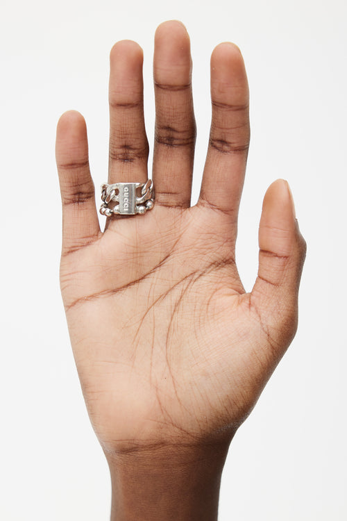 Gucci Sterling Silver Chain Logo Ring