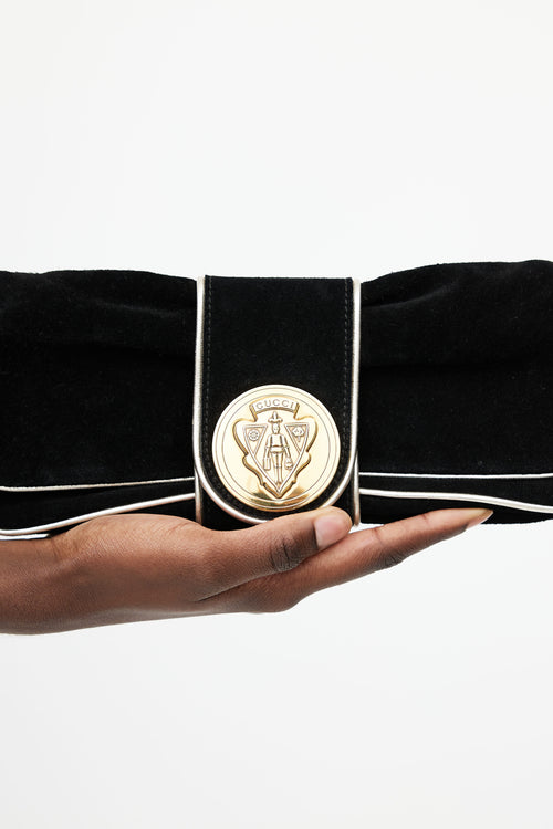Gucci Vintage Black Suede & Gold Medallion Clutch