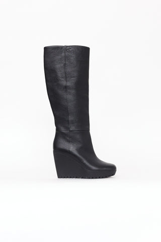 Gucci Black Leather Wedge Boots