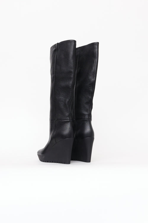 Gucci Black Leather Wedge Boots