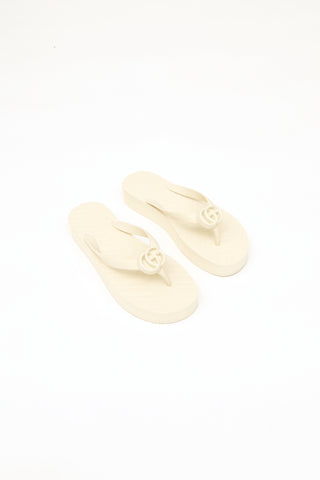 Gucci Cream Chevron GG Thong Sandal