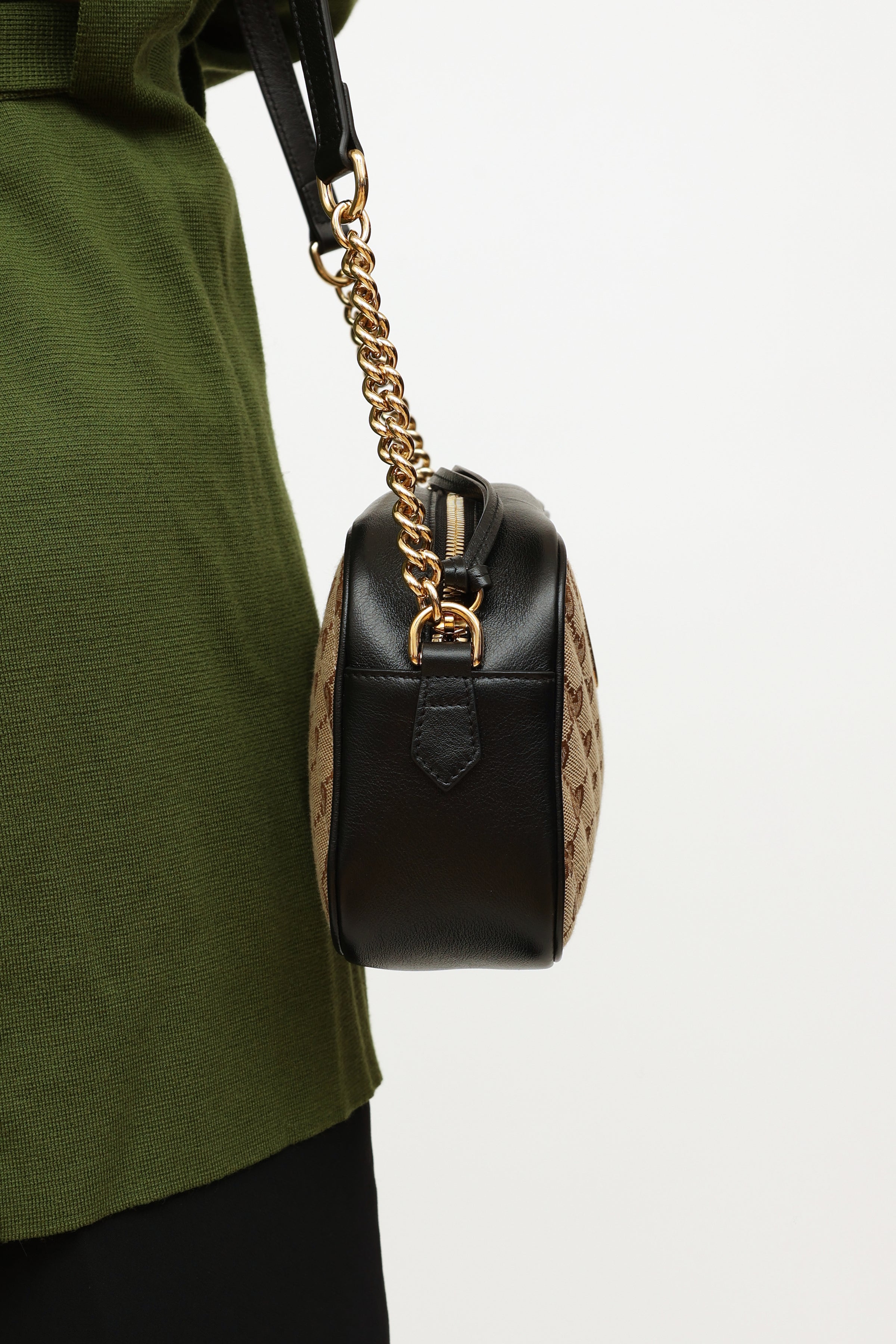 Gucci GG Marmont GG/Matelasse Shoulder Bag Small Beige/Ebony Canvas