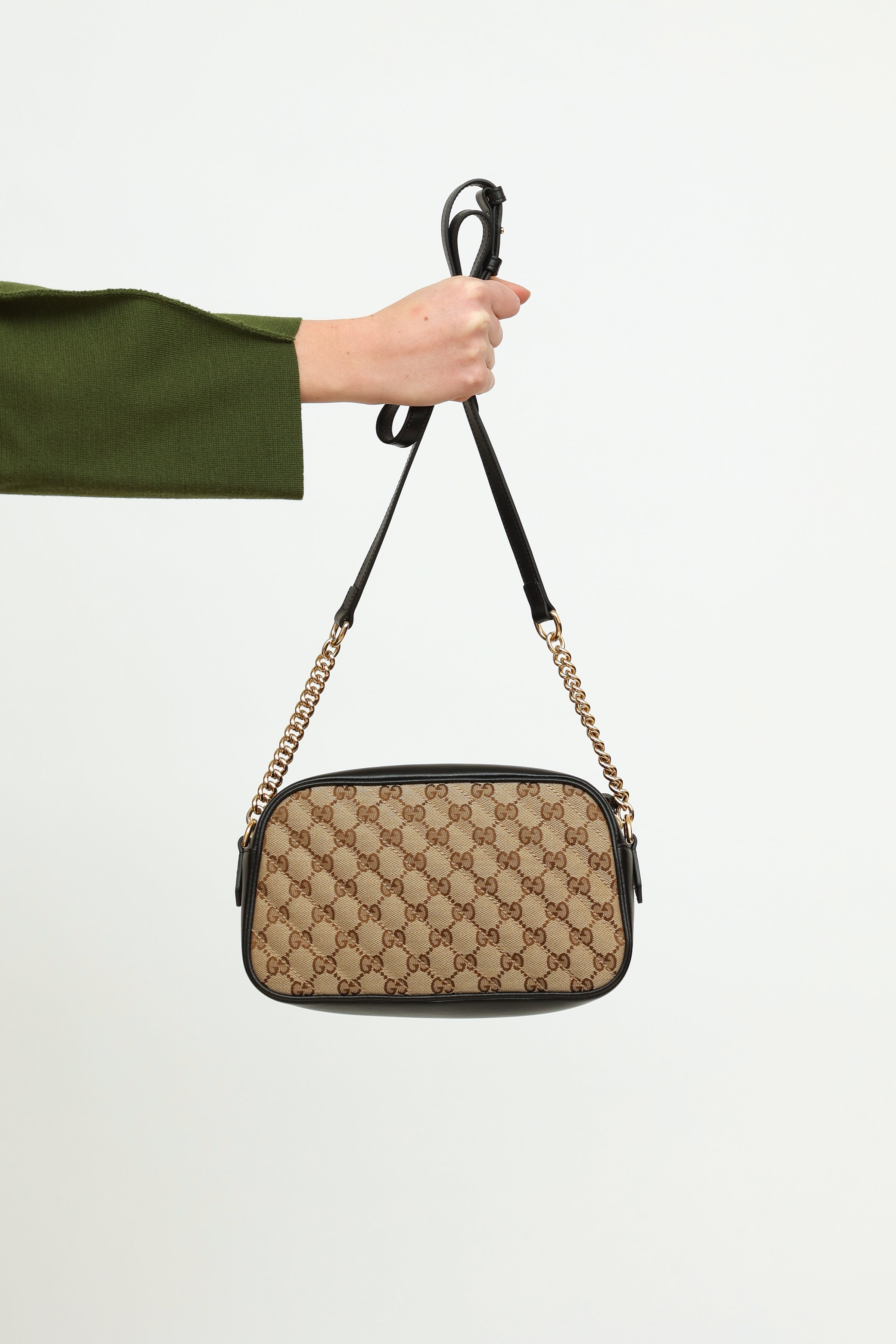 Gucci GG Marmont Zip Around Shoulder Bag Small Beige/Ebony in  Canvas/Leather with Gold-tone - US