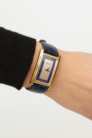 Gucci Blue Textured Leather & Gold Watch