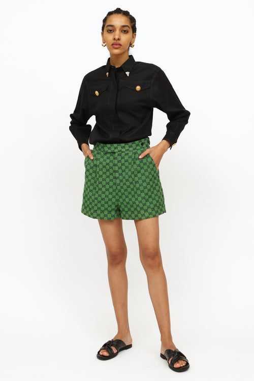 Gucci Green Monogram Pleated Shorts