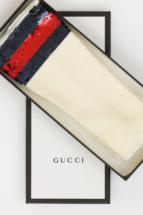 Gucci Ivory Webright Sequin Sock