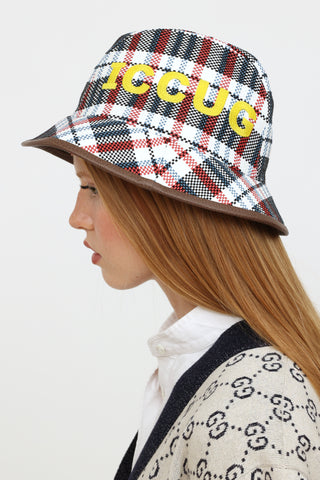  Gucci 'ICCUG' Red & White Check Fedora
