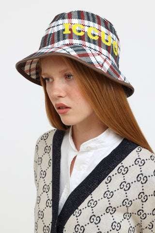  Gucci 'ICCUG' Red & White Check Fedora