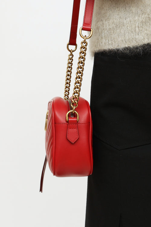 Gucci Red GG Marmont Matelassé Shoulder Bag