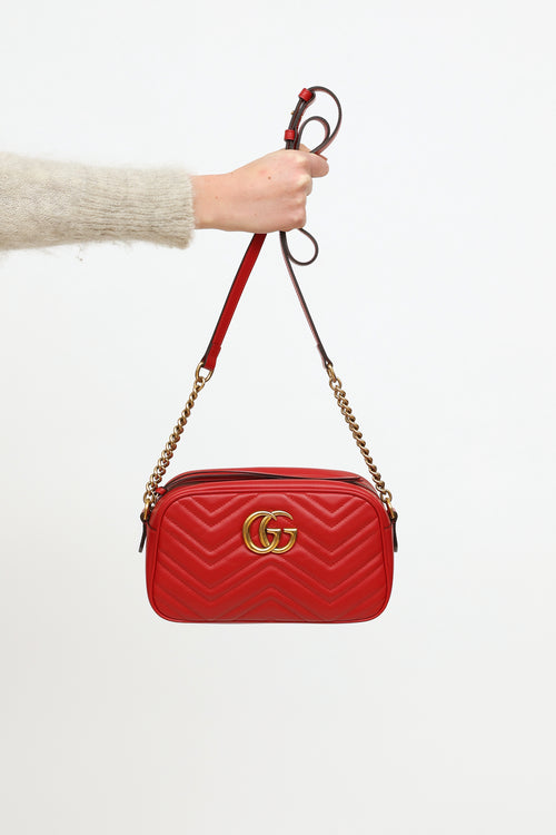 Gucci Red GG Marmont Matelassé Shoulder Bag
