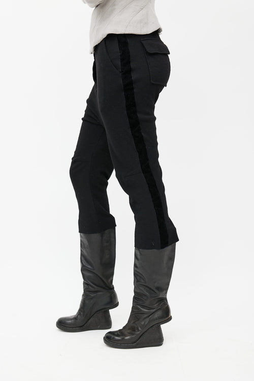 Haider Ackermann Black Wool & Velvet Cropped Pant