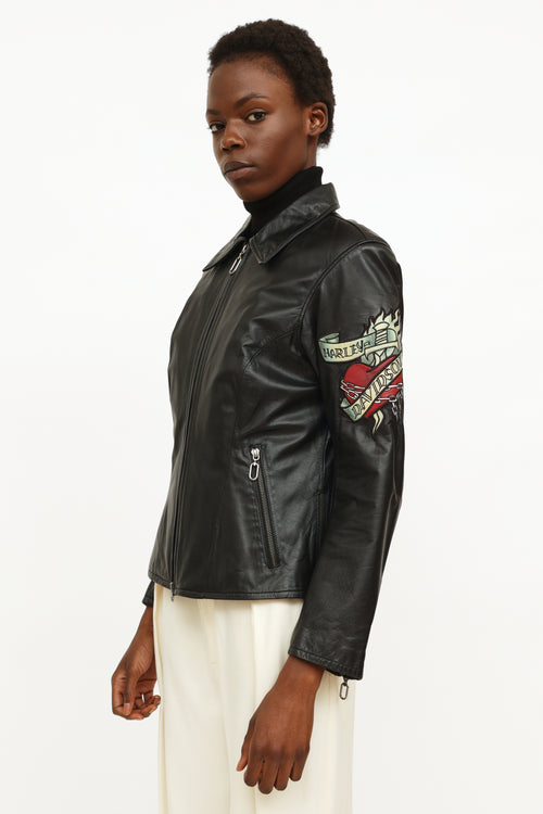 Harley Davidson Black Embroidered Leather Jacket