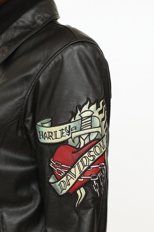 Harley Davidson Black Embroidered Leather Jacket