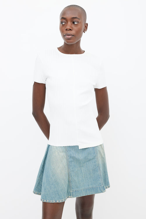 Helmut Lang White Cotton Ribbed Short Sleeve Top