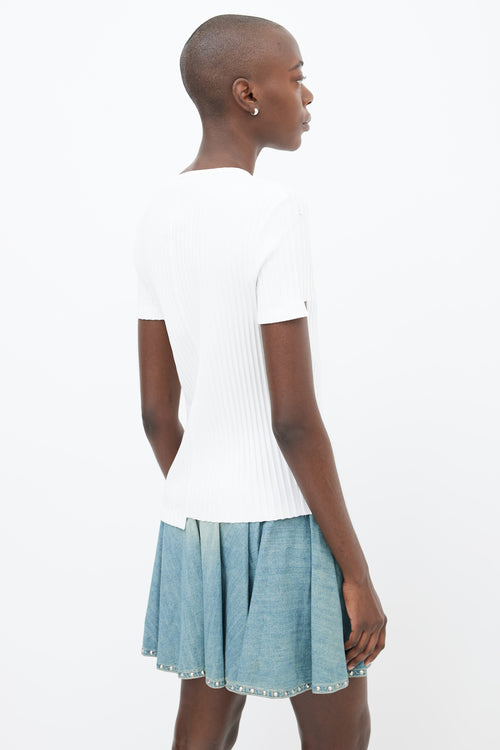 Helmut Lang White Cotton Ribbed Short Sleeve Top