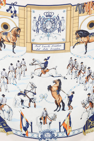 Hermès 1996 Pink & Multi Real Escuela Del Arte Ecuestre 90 Print Scarf