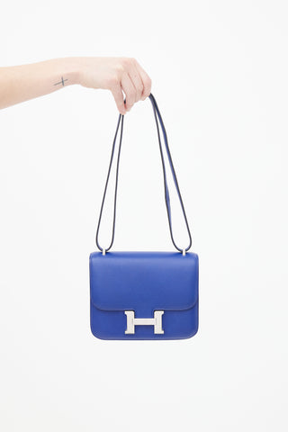 Hermes Personal Kelly bag 28 Retourne Blue hydra/ Blue saphir