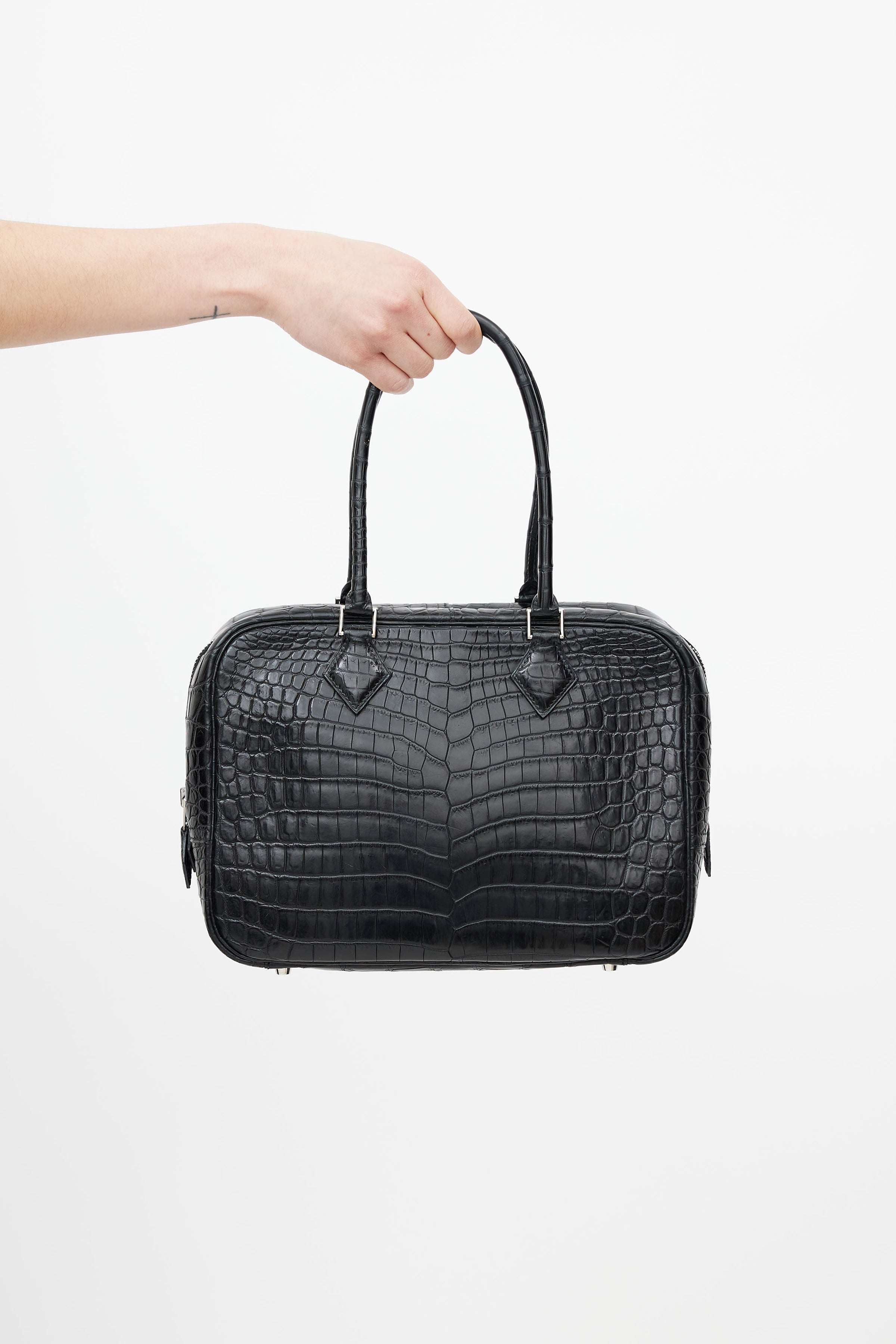 Hermès Plume Mini in Noir Black Doblis & Suede with Diamond